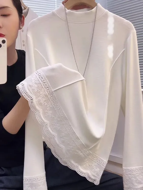 时尚设计感双面德绒长袖T恤女2025冬季新款小众百搭加厚上衣女