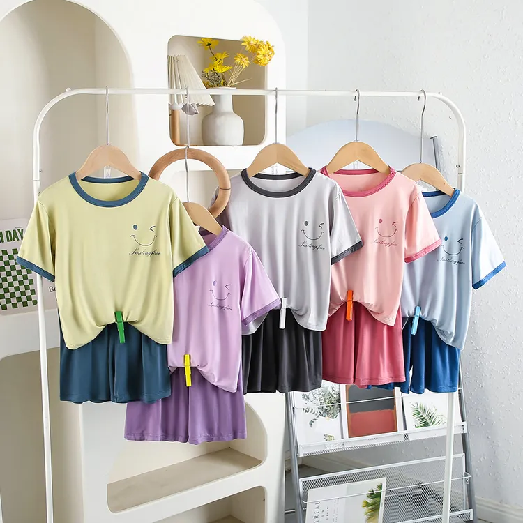 儿童夏季薄款短袖短裤休闲莫代尔套装男童女童中大童睡衣家居服