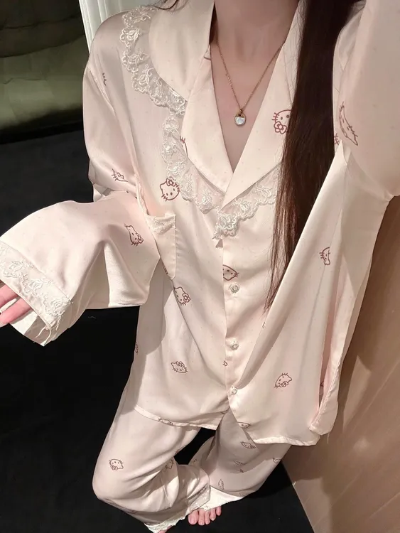 粉色香草kitty丝滑冰丝睡衣女2025年秋冬季睡衣女款冬天睡衣女