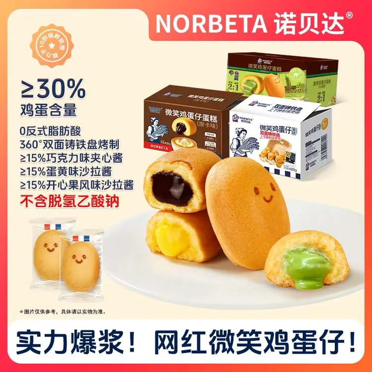 【0脱氢乙酸钠】诺贝达爆浆微笑鸡蛋仔蛋糕松软小糕点早餐面包零食