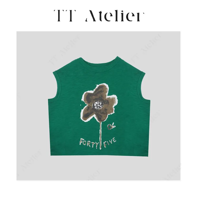 TT设计师【油画】复古风休闲时尚小众设计感油画小花短袖TT190440