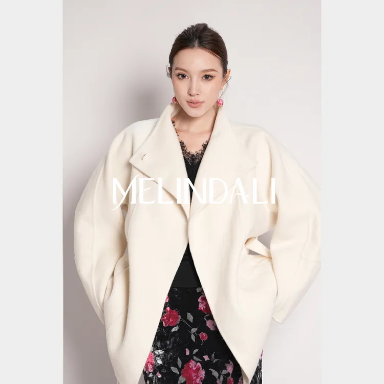 Melinda Li【柔雪大衣】绵羊毛桑蚕丝一粒扣腰带中长双面呢大衣外套