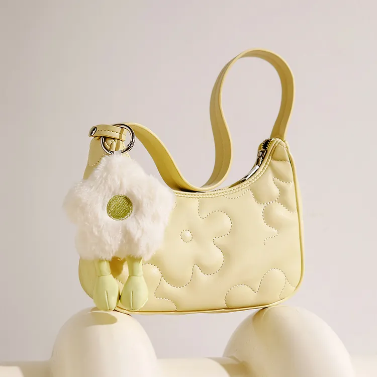 刺绣都市简约拉链腋下包单肩车缝线简约风拉链式