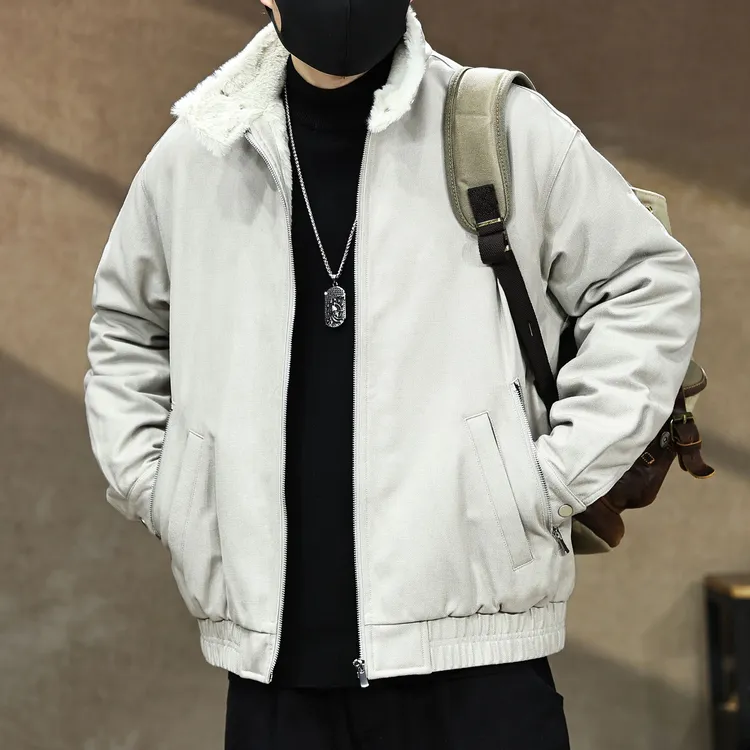美式高端拼接立领夹克男秋冬季新款加绒加厚宽松潮牌棉服上衣外套