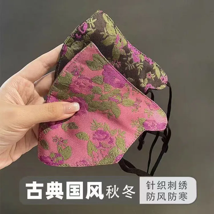 新款秋冬国风复古刺绣口罩户外防寒保暖防风面罩骑行护脸面纱8