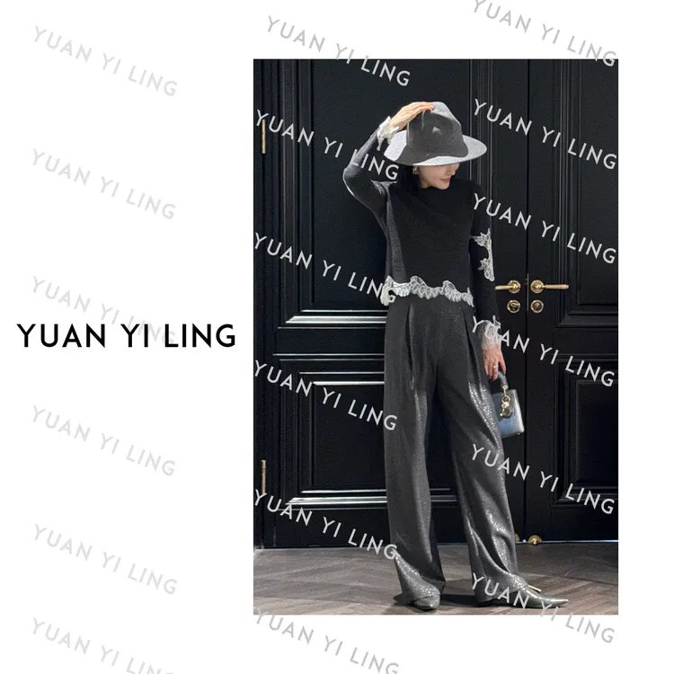 袁艺灵【浪漫序曲 】25秋冬羊毛撞色蕾丝拼接针织毛衣