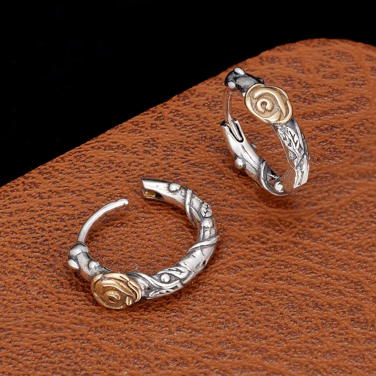 925银耳饰 复古做旧荆棘玫瑰耳圈男女小众个性耳环朋克风银耳钉