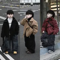 Jimmy妈童装【别具一格】冬季新款儿童复古夹克机车风翻领夹棉外套