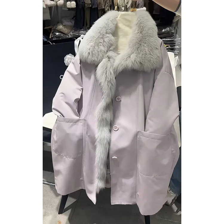 拽姐派克服可拆卸毛领加绒加厚保暖冬季翻领韩系中长款外套女