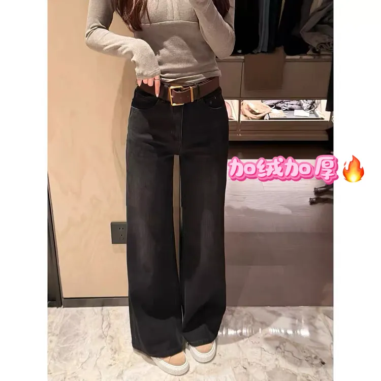 【小巧定制】XQ2786冬季新款复古显瘦百搭加绒加厚牛仔裤大码女装