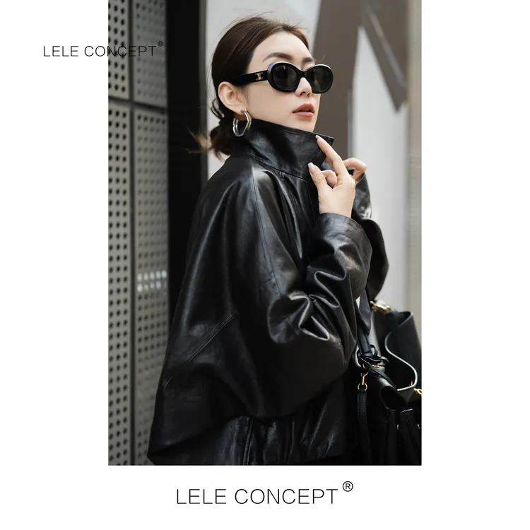LELE CONCEPT丨「丽」短款抽身翻领皮衣P0065