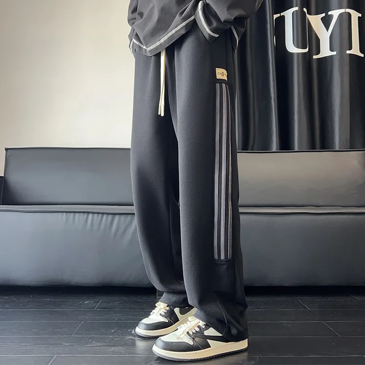 菠萝格条纹裤子男款春秋季高中生运动直筒宽松潮流高个子休闲卫裤