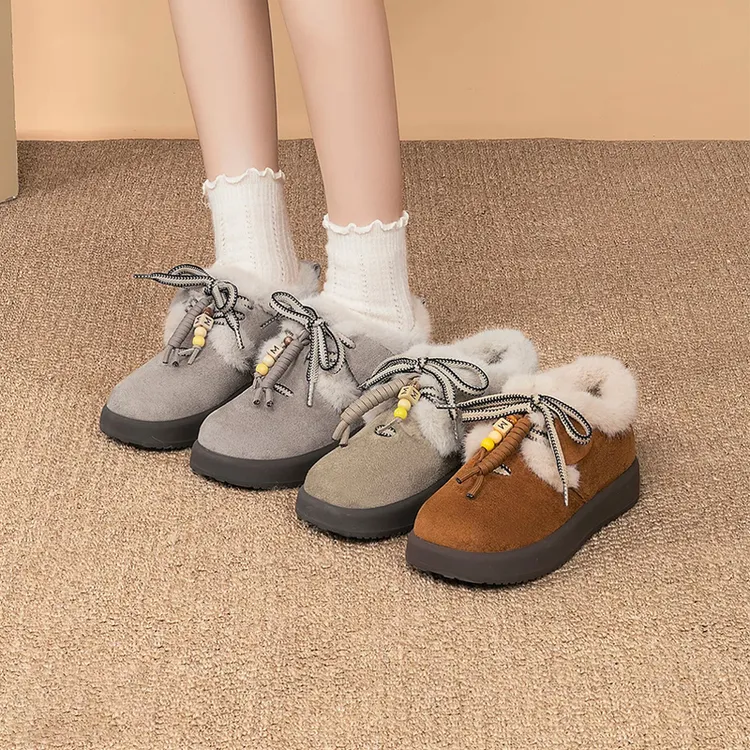 棉鞋休闲风秋冬加绒一脚蹬女鞋雪地靴纯色冬季韩版