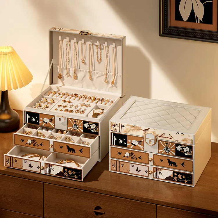 耐奔中古风首饰盒大容量高档黄金耳钉项链收纳盒防氧化2025年新款