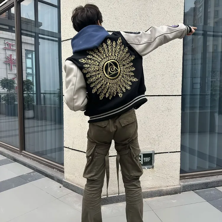 俊杰自主太阳光明之眼刺绣棒球服美式高街vibe风外套夹克男短款潮