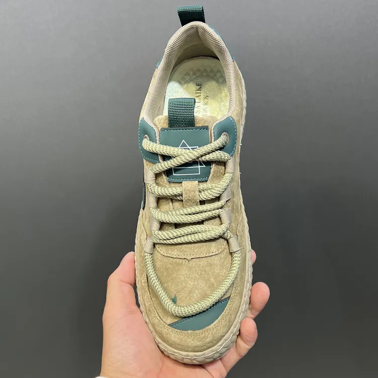 真皮翻毛皮潮流休闲鞋时尚运动百搭圆头系带男士板鞋秋季低帮轻便