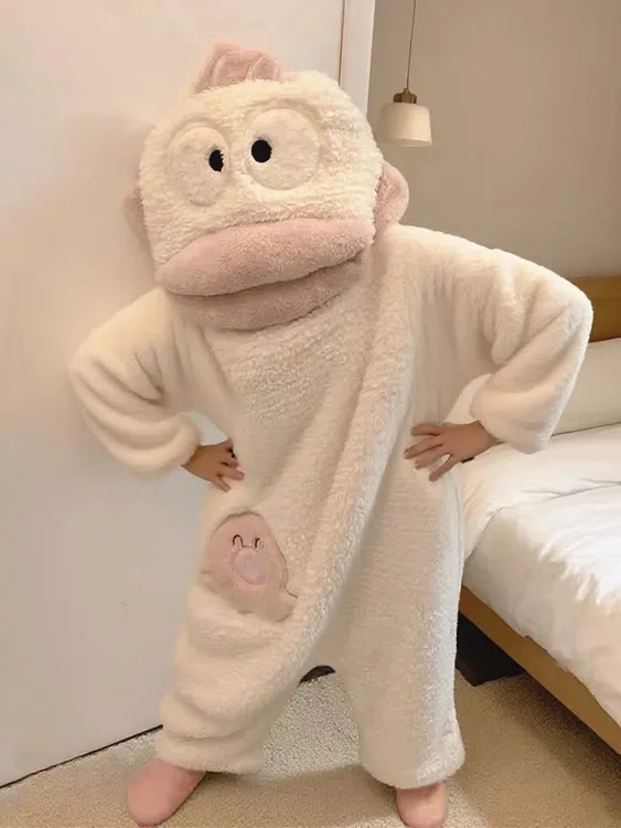 睡衣加绒保暖长袖浴袍长款卡通加厚冬季睡裙网红女童
