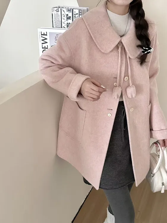 郁金香大衣【丸子专属】秋冬新款女装双面羊毛大衣娃娃领可爱女小个子毛呢外套