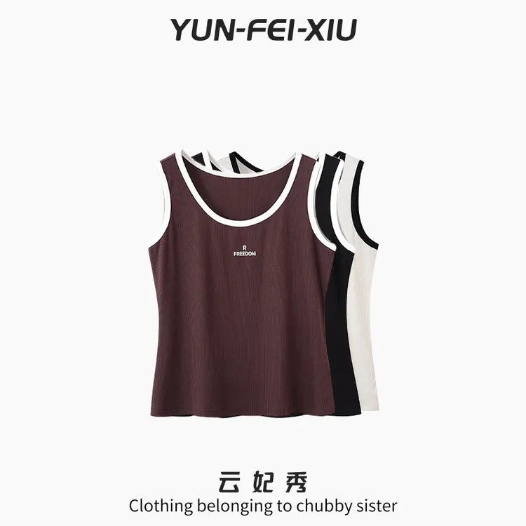 云妃秀大码女装背心休闲时尚胖妹妹显瘦宽松圆领上衣秋季88001