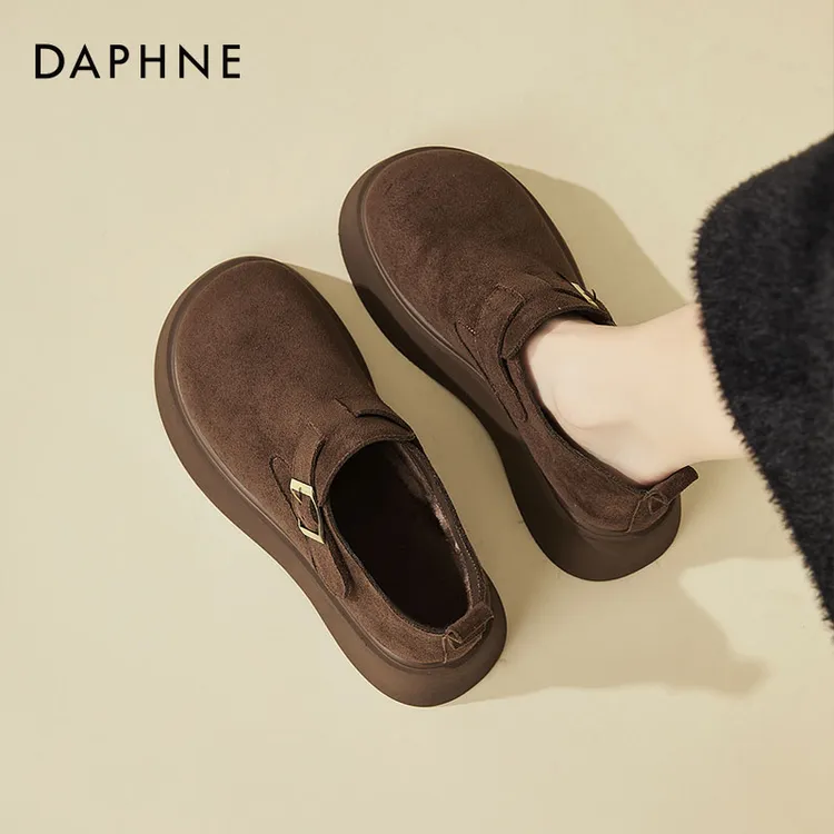 达芙妮棕色勃肯鞋女冬季秋冬款2025新款厚底女鞋子加绒博肯小皮鞋