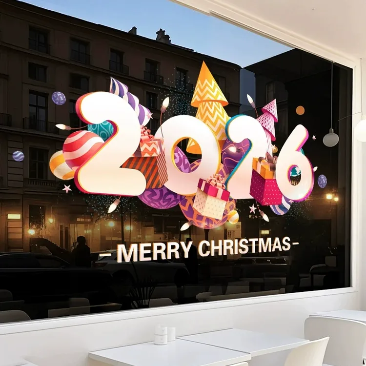 圣诞节装饰玻璃贴纸用于商场店铺新年酒店场景布置静电贴窗花