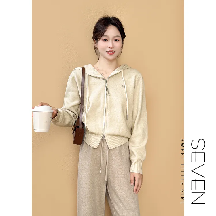 柔光针迹⑦七七146小个子超软糯气质连帽毛衣女新款针织衫小美说