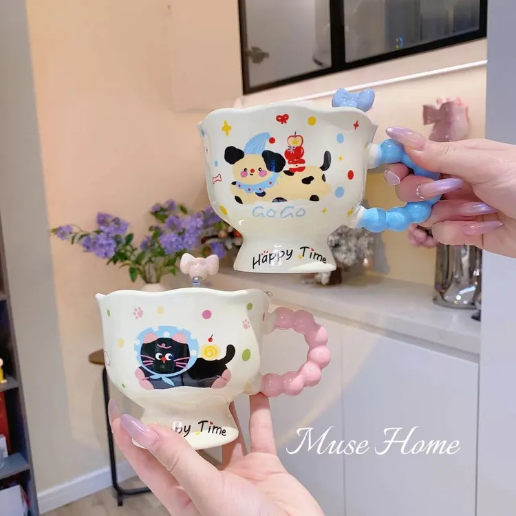 网红陶瓷水杯马克杯卡通牛奶杯高颜值杯情侣杯学生杯子陶瓷带礼盒