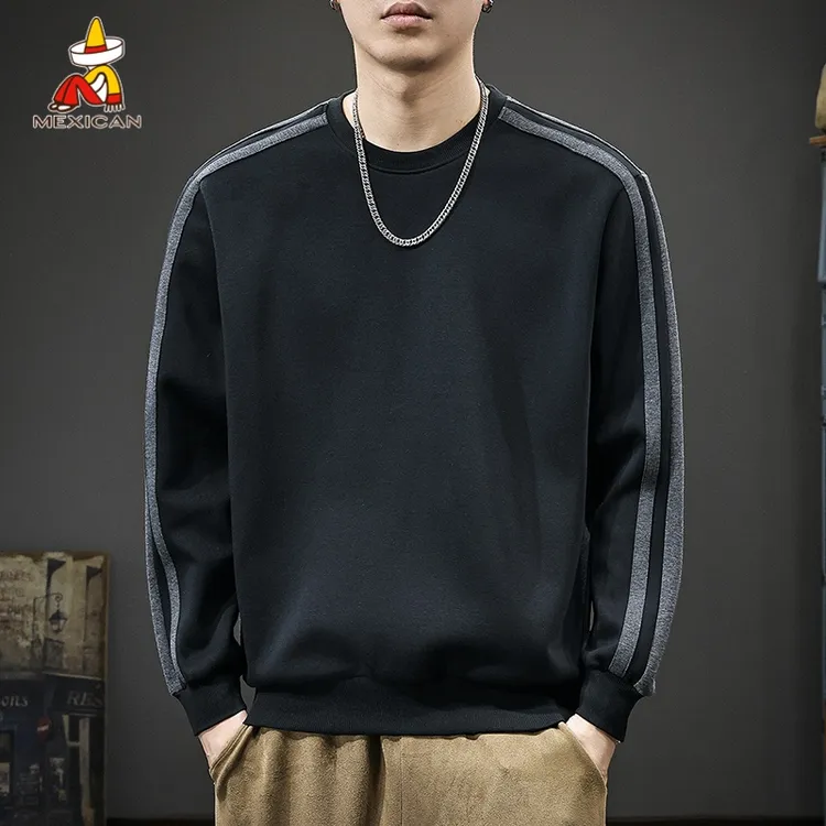 Mexican/稻草人秋季新款拼色条纹卫衣男美式长袖圆领打底衫上衣潮