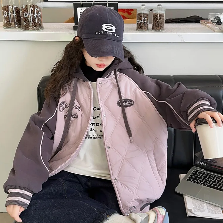 女童外套秋冬2025新款儿童棒球服大童加绒夹棉上衣6-12岁潮款洋气