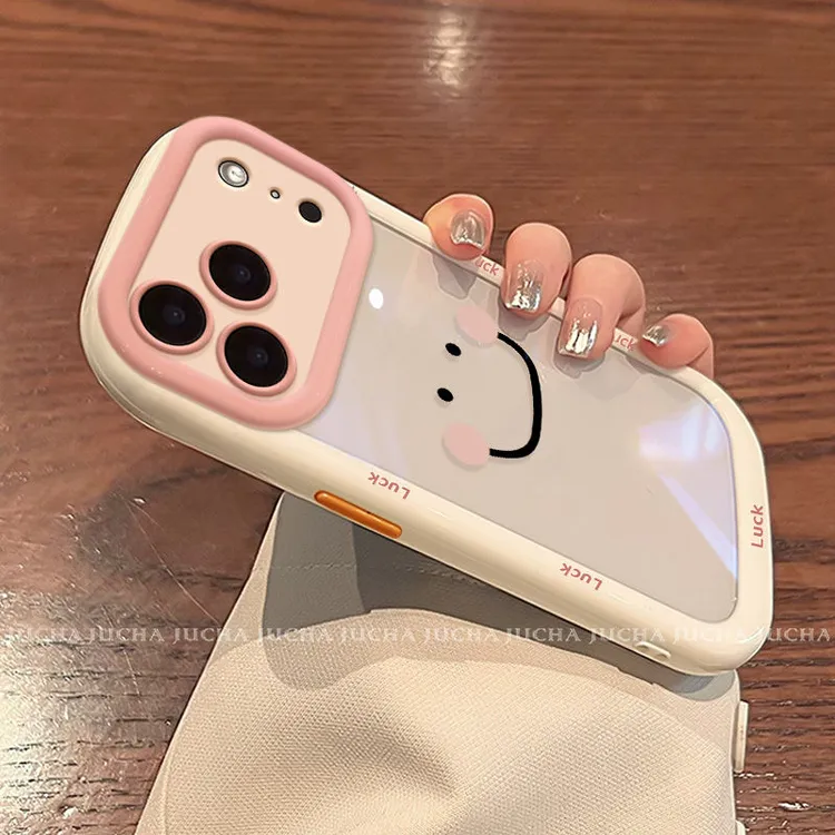 适用简约粉色笑脸苹果17手机壳艺术感小众iphone17promax小众17简