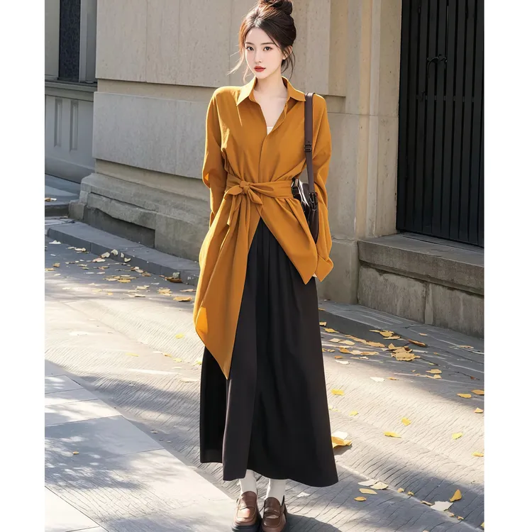 法式长袖衬衫女春秋宽松慵懒风简约衬衣高级感女士气质显瘦套装