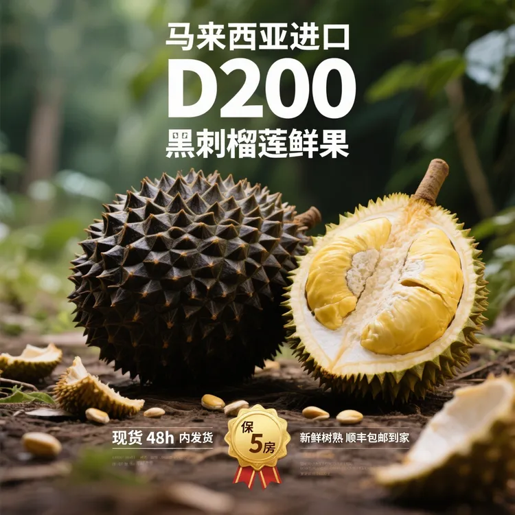 D200黑刺榴莲马来西亚液氮冷冻正宗进口水果带壳黑刺节日送礼