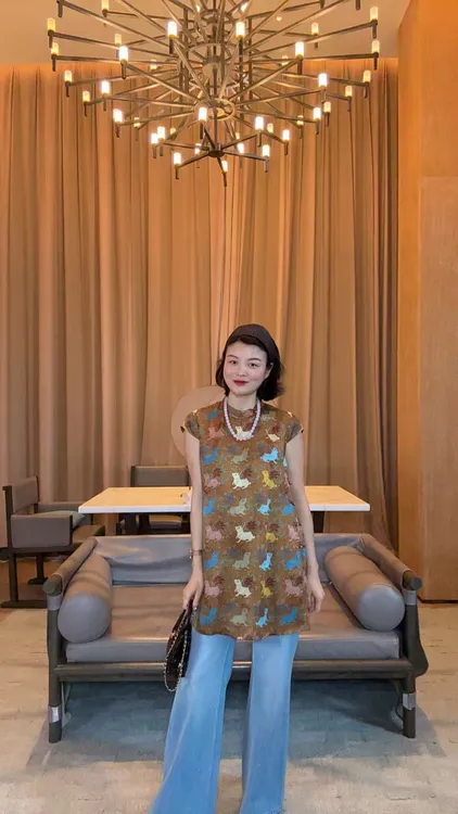 TANTAN  人丝100  气质时尚印花中长款衬衫1719