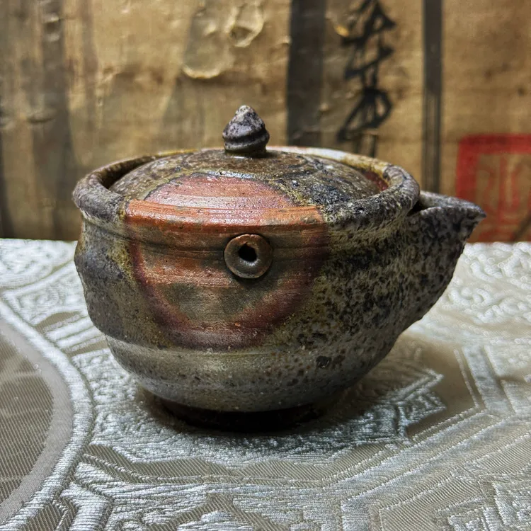 藤原谦·藤原乐山·三代目·日本备前烧·柴烧·宝瓶·茶壶·手抓壶