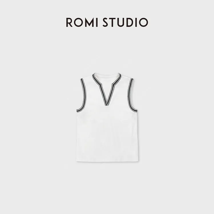 ROMI STUDIO“高尔夫系列”撞色快干V领无袖运动背心 RWDRS92566