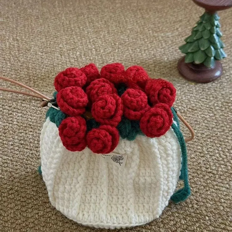 玫瑰花包包手工DIY毛线玫瑰花束口包材料包礼物送女生