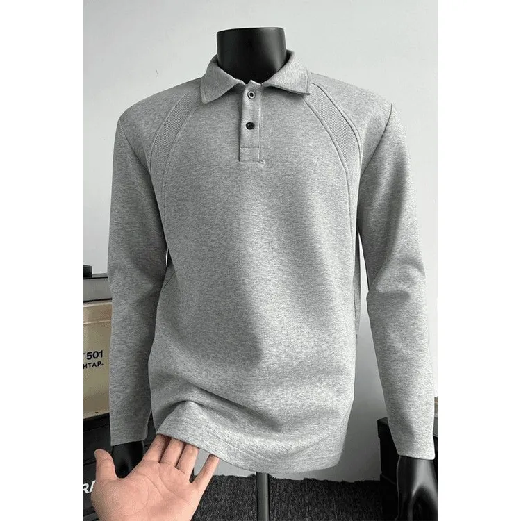 美式cleanfit正肩polo卫衣男秋款重磅解构拼接翻领长袖T恤打底衫