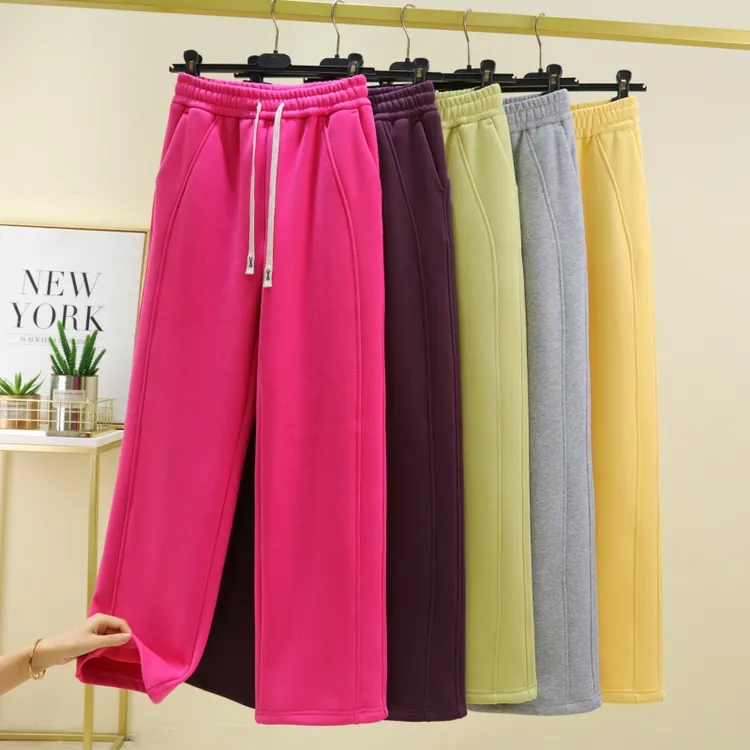 【班伊奴】冬季加绒加厚高腰阔腿裤女士休闲大码显瘦宽松保暖直筒裤