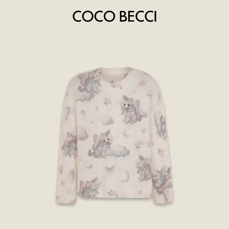 COCO BECCI【小猫咪】绵羊毛马海毛可爱温柔猫猫针织衫CFLJC331155