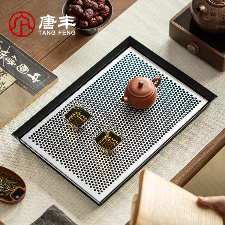 唐丰铁艺铝合金茶盘家用新中式沥水盘储水干泡小茶台功夫茶具托盘