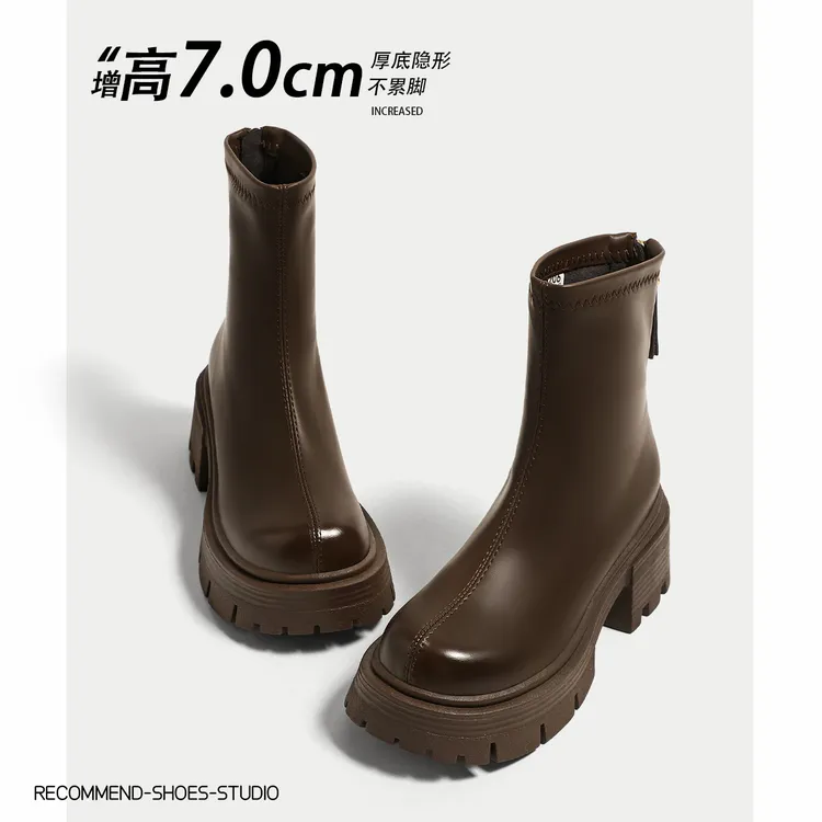 环球时装靴2025厚底增高秋冬洋气长筒靴时尚高筒马丁靴
