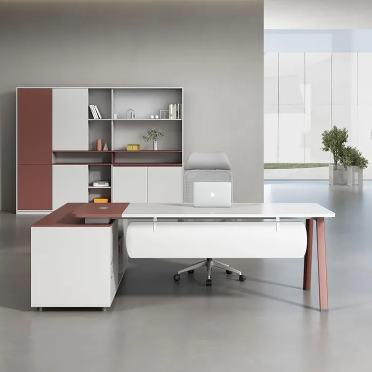 大班台老板桌办公家具简约现代白色主管经理单人桌椅文件柜组合