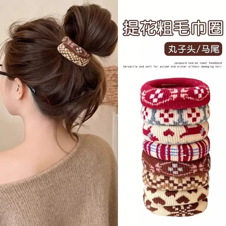 新款韩国秋冬高级民族风毛巾圈发圈 甜美可爱高弹力发绳头绳发饰