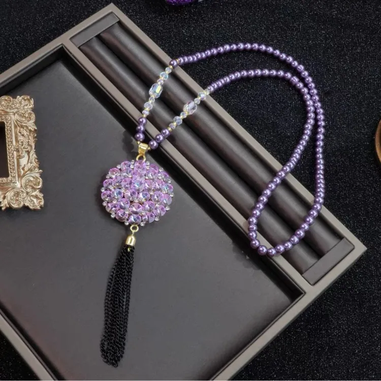 合金仿珍珠吊坠 紫气东来长款项链女紫色高级感简约复古毛衣链