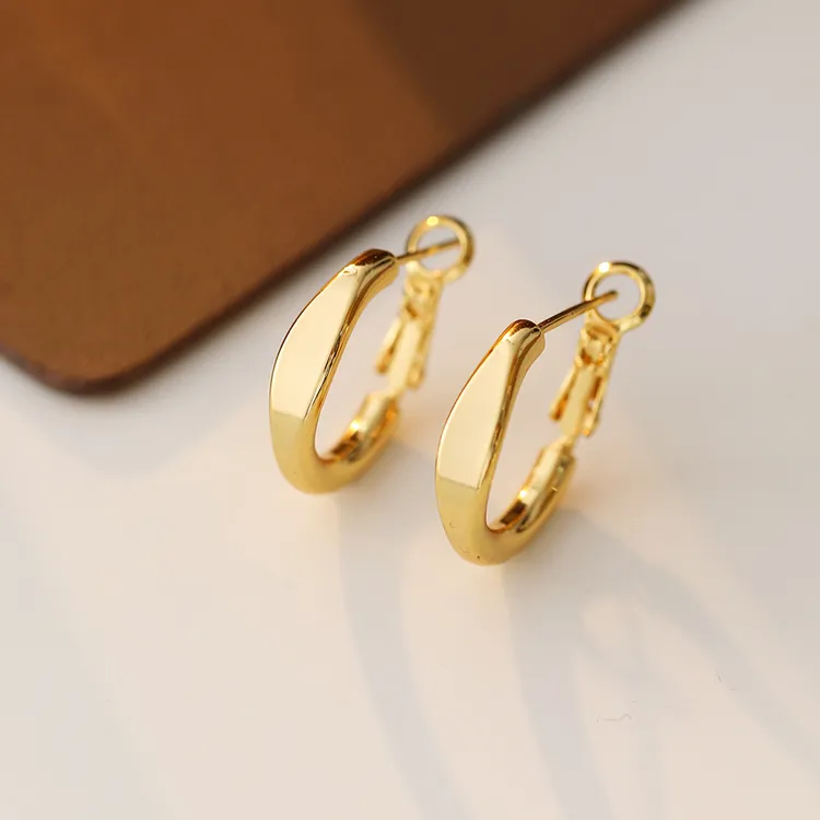 铜合金耳饰 925银针22mm小众高级感素圈弹扣耳环耳圈气质百搭