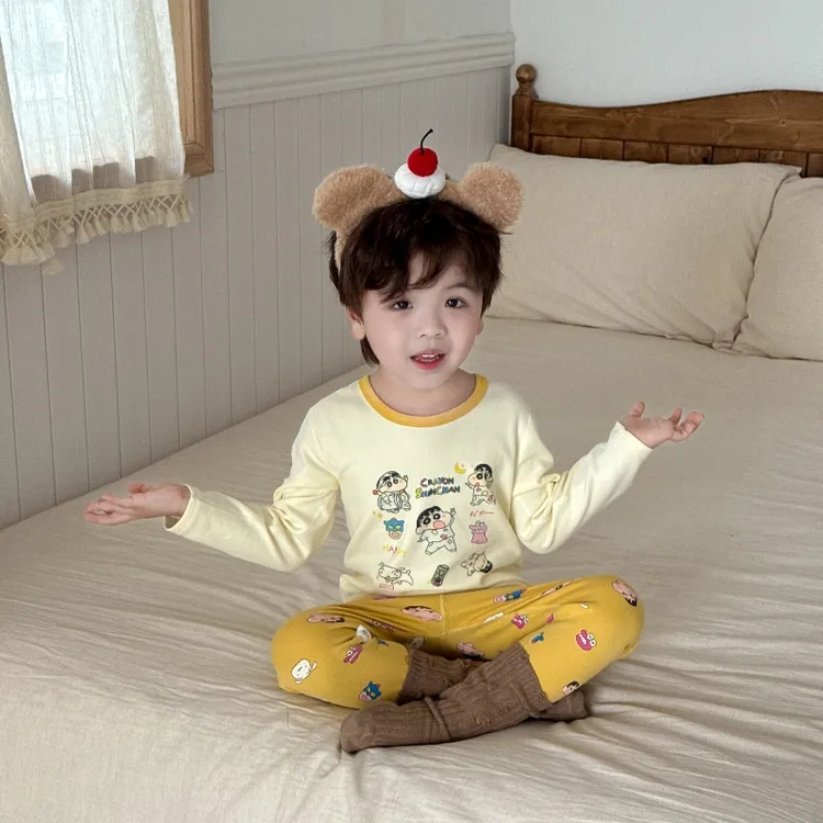 儿童春秋款睡衣男女童A类纯棉卡通秋衣裤套装宝宝300g舒绒家居服