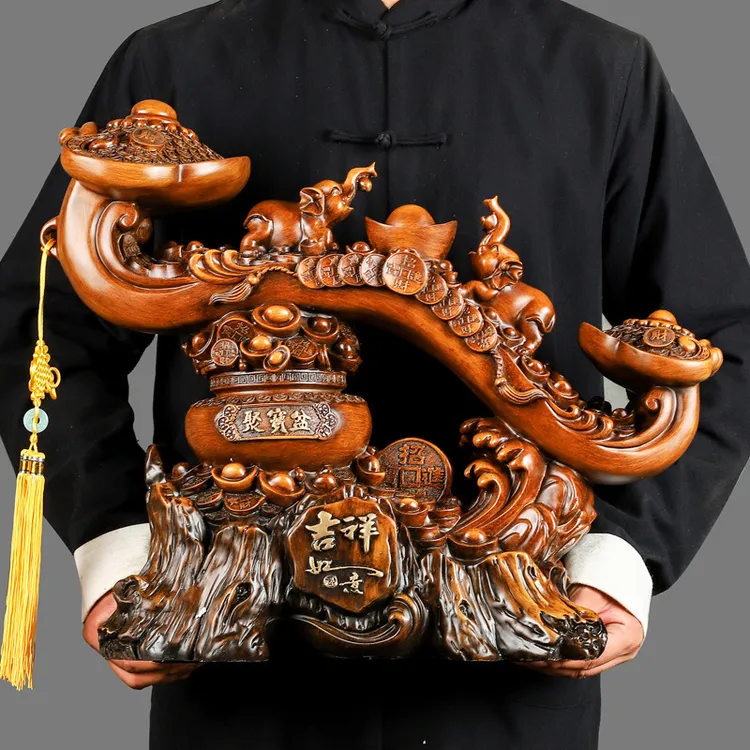 【师傅推荐】吉祥如意摆件仿木家居装饰品树脂工艺品