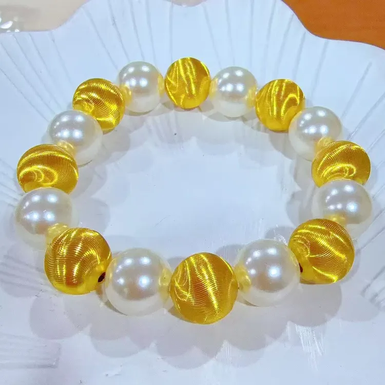 铜合金仿珍珠手链 铜合金民族风金色女爱心铃铛时尚精美手链 1201