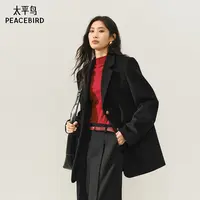 【赵老板专属】太平鸟大师甄毛系列西装式黑金羊毛大衣AAAAF4C06