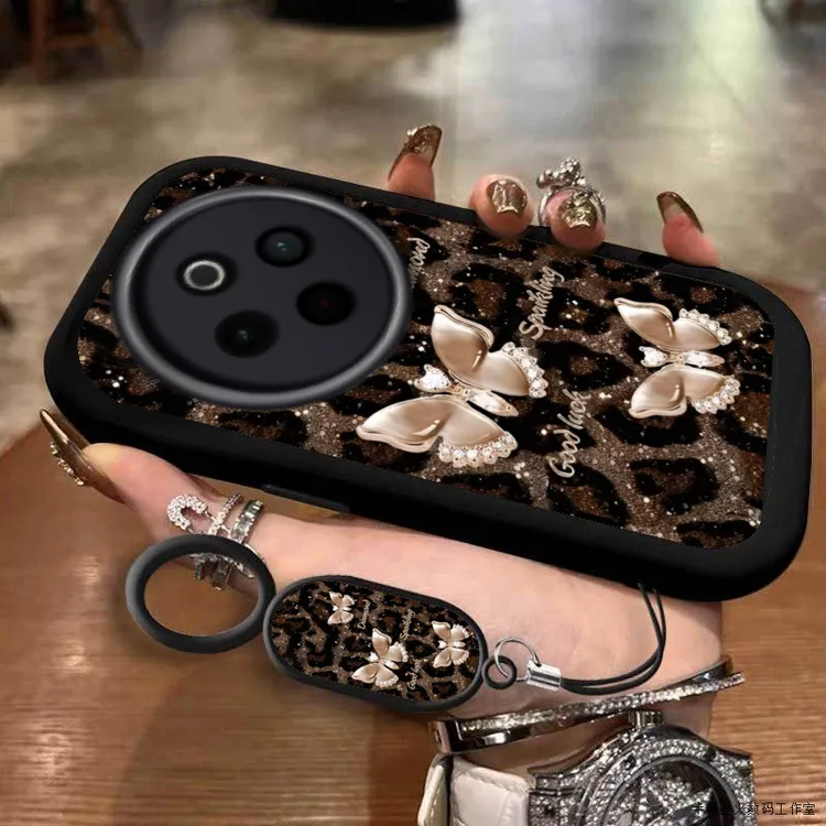 适用vivoy500手机壳轻奢豹纹蝴蝶vivoY300Pro+网红个性手机壳